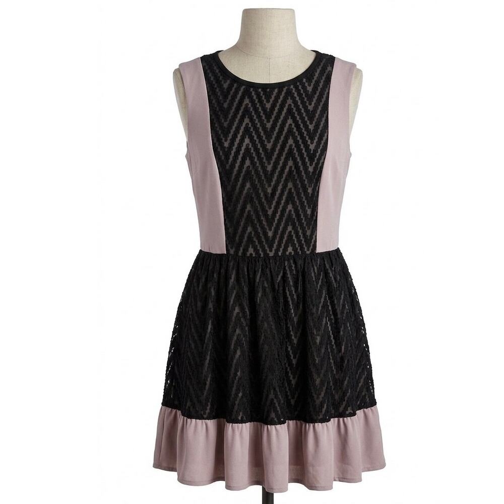 Rachel Roy XS Black Blush Chevron Lace Sleeveless Mini Dress 0